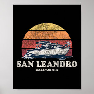 Affiche San Leandro Ca Vintage Boat les années 70 Retro Bo