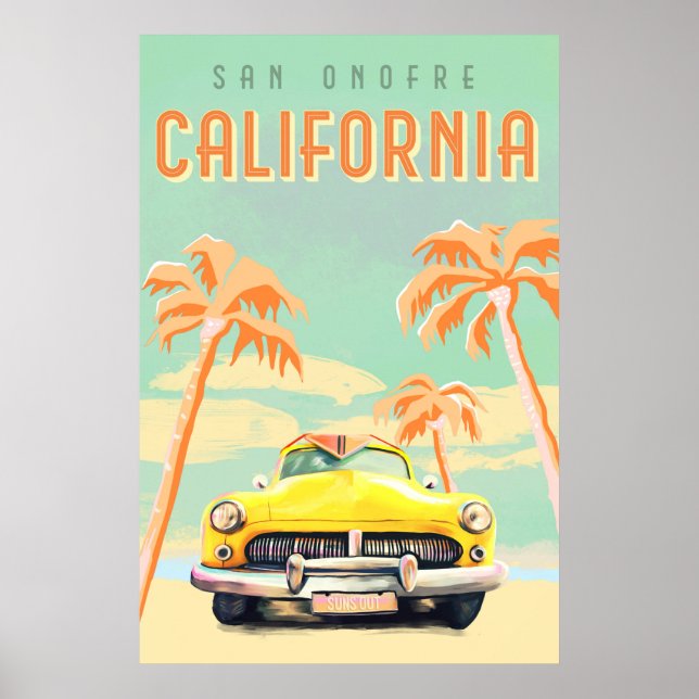 Affiche San Onofre, Californie Cool Retro Surf Travel (Devant)