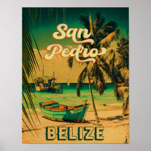 Affiche San Pedro Belize Palmiers Vintages Souvenirs