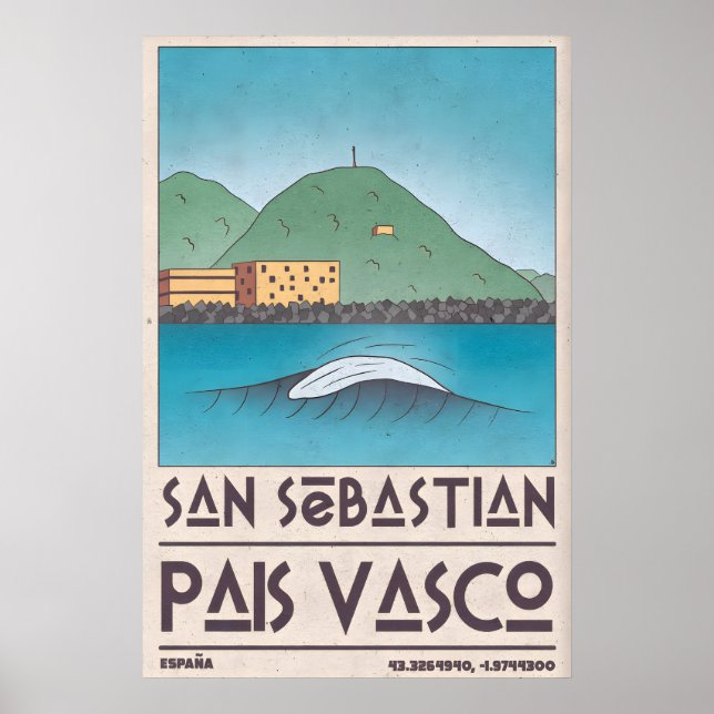 Affiche San Sebastian Art Print Curling Wave, Mid Century (Devant)