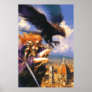 Affiche Sanctuaire du cavalier Griffin Imaginaire Floren