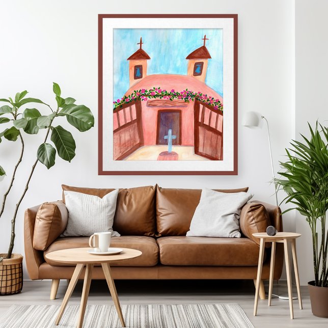 Affiche Sanctuario de Chimayo Aquarelle Nouveau-Mexique (Sanctuario de Chimayo Watercolor New Mexico Poster Wall Art)