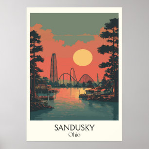 Affiche Sandusky Ohio Cedar Point Sunset Lake Erie Resort