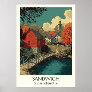 Affiche Sandwich Massachusetts Vintage Grist Mill Art