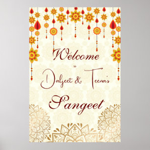 Affiche Sangeet mariage indien signe de bienvenue