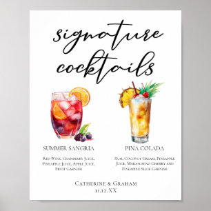 Affiche Sangria Pina Colada Signature Cocktails Menu