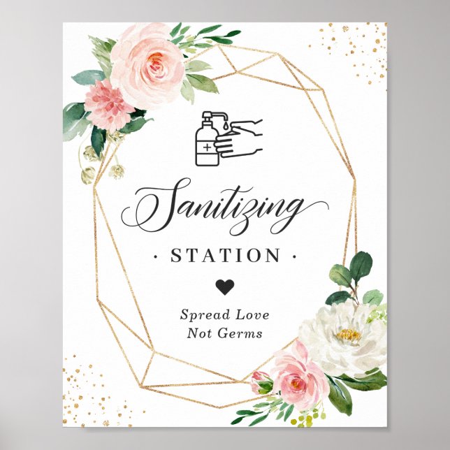 Affiche Sanitiation Station Mariage Blush Floral Géométriq (Devant)