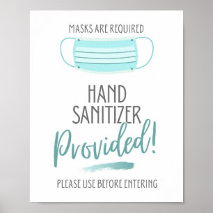 Affiche Sanitier À La Main Fourni, Masques Requis