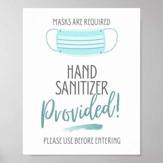 Affiche Sanitier À La Main Fourni, Masques Requis (Devant)