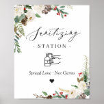 Affiche Sanitizing Station Sign Rustic Chic Winter Floral<br><div class="desc">Rustic Chic Winter Floral Wedding Sanitizing Station Sign Poster. (1) The default size is 8 x 10 inches, you can change it to a larger size. (2) For further customization, please click the "customize further" link and use our design tool to modify this template. (3) If you need help or...</div>