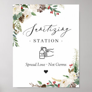 Affiche Sanitizing Station Sign Rustic Chic Winter Floral