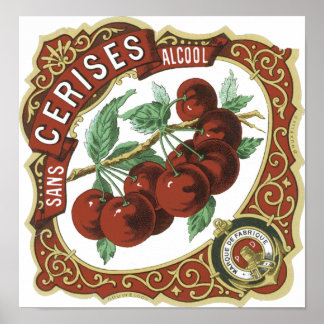 Affiche Sans Cerises Étiquette Vintage
