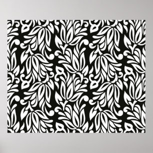 Affiche Sans joint vintage noir et blanc textile pa floral