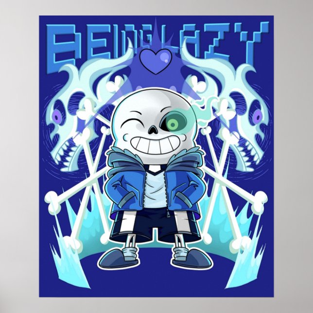 Affiche Sans Undertale Squelette Cool Pixel Art Être Lazy (Devant)