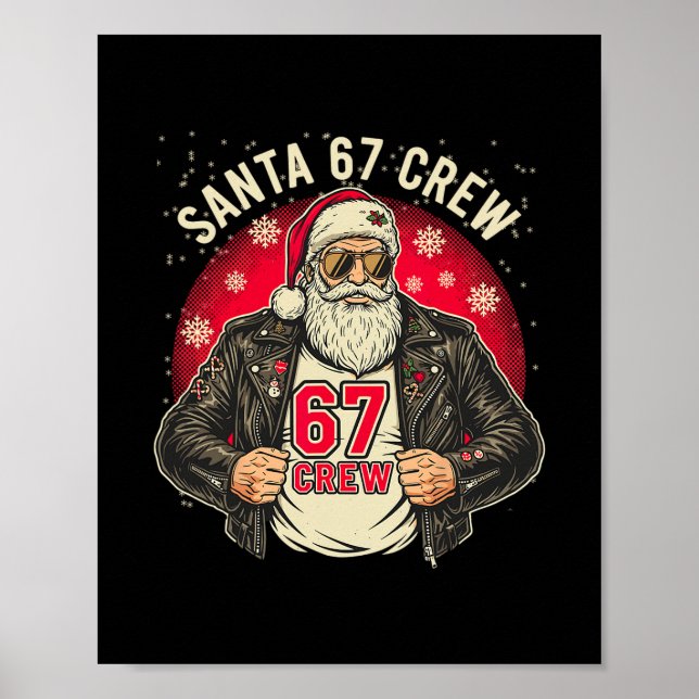 Affiche Santa 67 Crew Drôle de Noël Cuir Jacket Tee  (Devant)