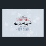 Affiche Santa and his Flying Reindeer Silhouette Christmas<br><div class="desc">A festive christmas poster. A subtle gray background with snowflakes. Fancy trendy lettering which says: Merry Christmas and Happy New Year. With a black silhouette of santa riding in his sleigh being pulled by his reindeer flying across the sky.</div>