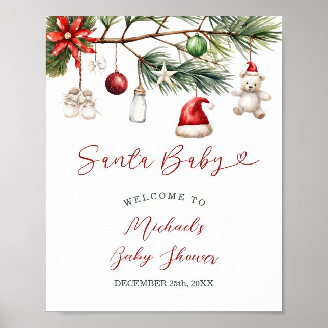 Affiche Santa Baby Holiday Christmas Baby Shower Welcome (Devant)