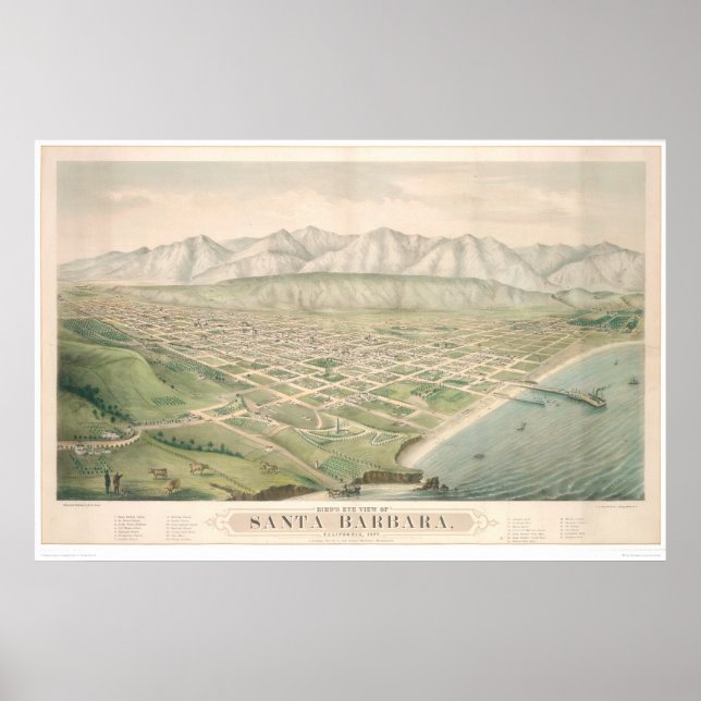 Affiche Santa Barbara, CA. Panoramic Map 1877 (1581A) (Devant)