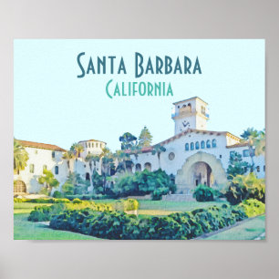Affiche Santa Barbara California Courthouse Watercolor