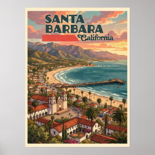 Affiche Santa Barbara Californie Voyage Rétro