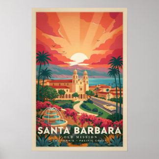 Affiche Santa Barbara Vieille Mission Californie Vintage A