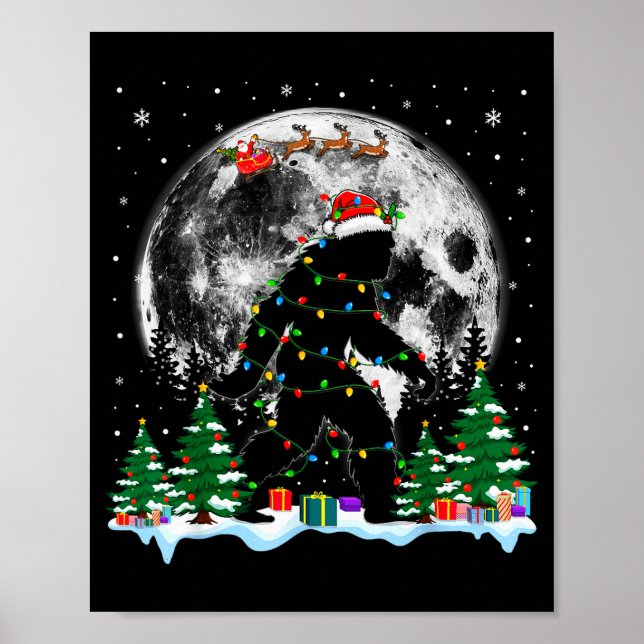 Affiche Santa Bigfoot Christmas Lights Funny Sasquatch Bel (Devant)