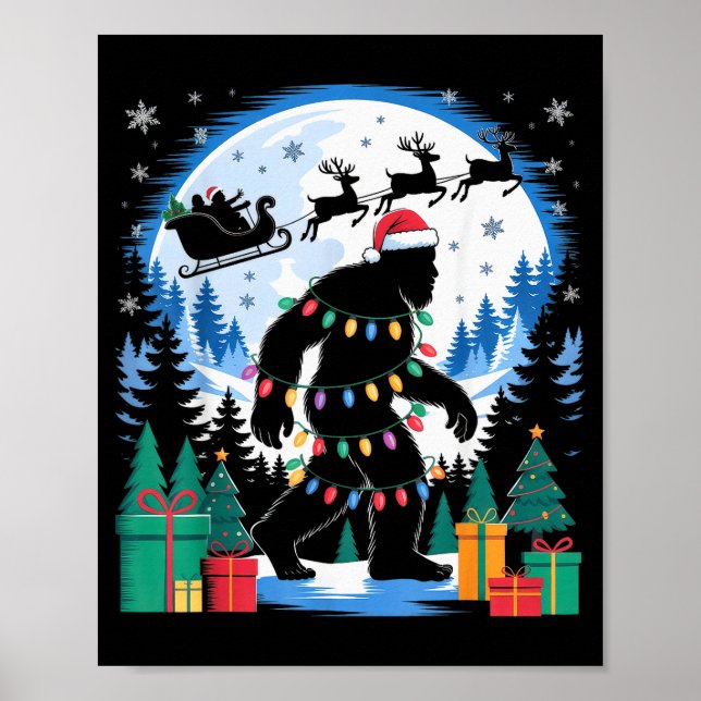Affiche Santa Bigfoot Christmas Lights Funny Sasquatch Bel (Devant)