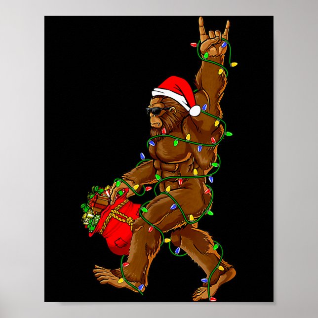 Affiche Santa Bigfoot Christmas Lights Funny Sasquatch Bel (Devant)