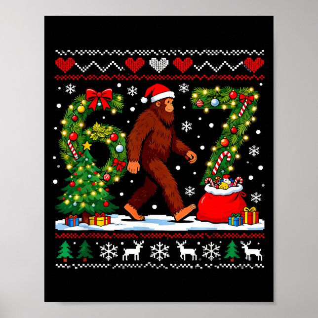 Affiche Santa Bigfoot Christmas Tree Funny Sasquatch 67  (Devant)