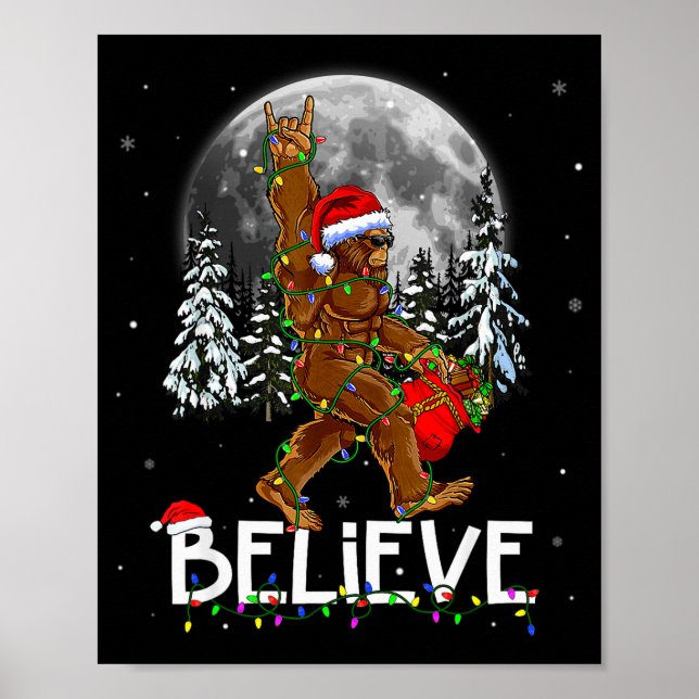 Affiche Santa Bigfoot Christmas Tree Lights Xmas Boys Men  (Devant)