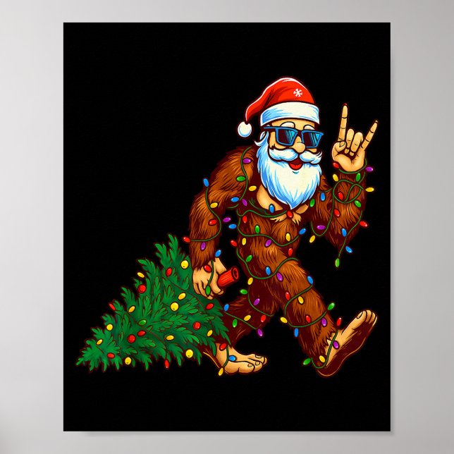 Affiche Santa Bigfoot Christmas Tree Xmas Funny Christmas  (Devant)
