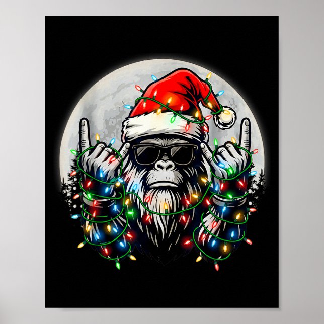 Affiche Santa Bigfoot Christmas Tree Xmas Lights Funny Sas (Devant)