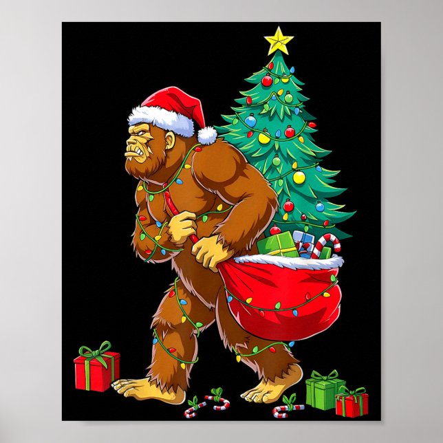 Affiche Santa Bigfoot Christmas Tree Xmas Lights Funny Sas (Devant)