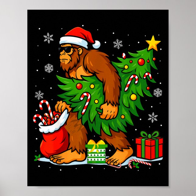 Affiche Santa Bigfoot Christmas Tree Xmas Lights Funny Sas (Devant)