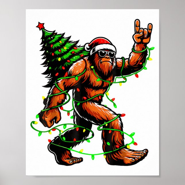 Affiche Santa Bigfoot Christmas Tree Xmas Lights Funny Sas (Devant)