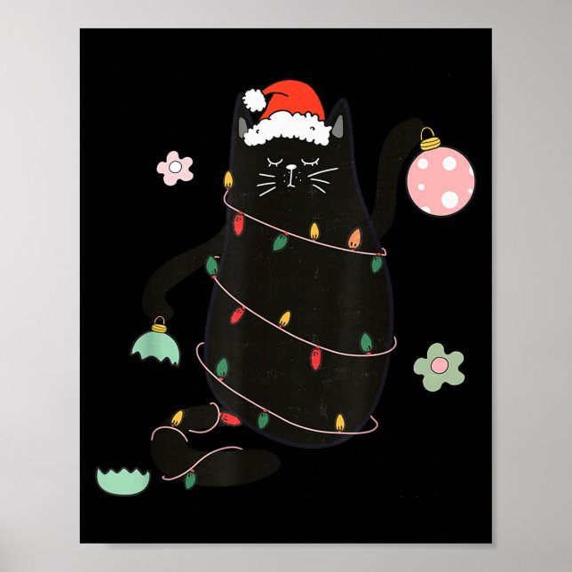Affiche Santa Black Cat Tangled Up In Christmas Tree Light (Devant)