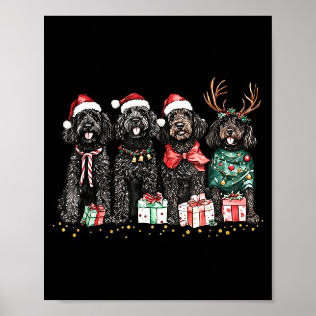 Affiche Santa Black Goldendoodle Christmas Winter Goldendo (Devant)