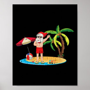 Affiche Santa boit Noël en juillet Cool été Tropi