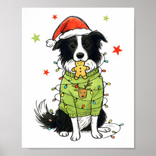 Affiche Santa Border Collie Noël Border Collie Chien Mo