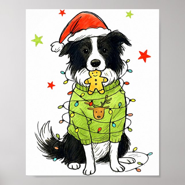 Affiche Santa Border Collie Noël Border Collie Chien Mo (Devant)