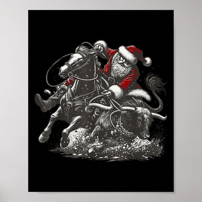 Affiche Santa Bulldogging Christmas Cowboy Santa Rodeo Xma (Devant)