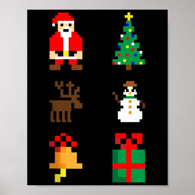 Affiche Santa Christmas Tree Deer Snowman Bell Gift Xmas X (Devant)