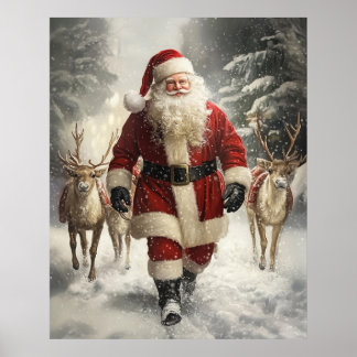 Affiche Santa Claus and Reindeer Christmas Wall Art