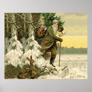Affiche Santa Claus Arbre de Noël Vintage