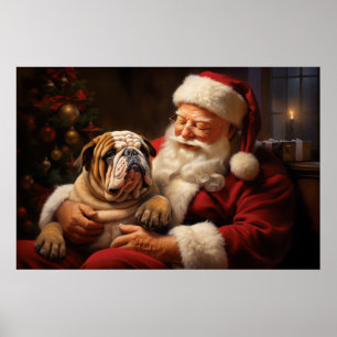 Affiche Santa Claus avec Bulldog anglais