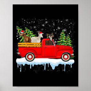 Affiche Santa Claus Caravane de chèvre Camion Rouge Arbre 