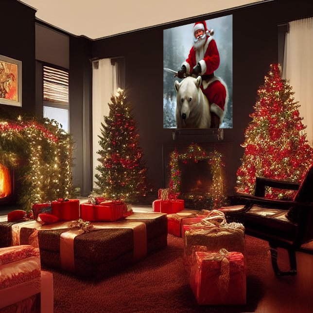 Affiche Santa Claus chevauchant un ours polaire | AI Art P (Créateur téléchargé)