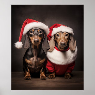Affiche Santa Claus Dachshund Twins