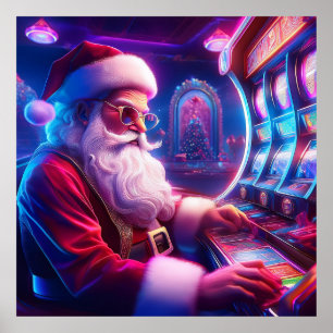 Affiche Santa Claus Joue Les Fentes Au Casino