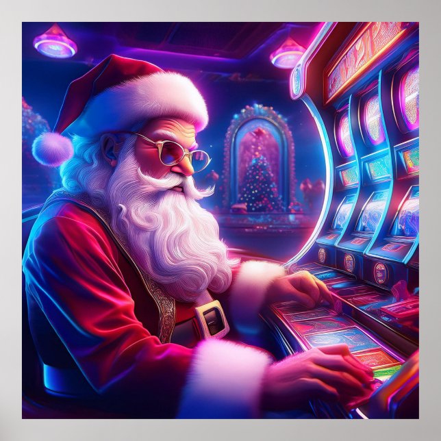 Affiche Santa Claus Joue Les Fentes Au Casino (Devant)
